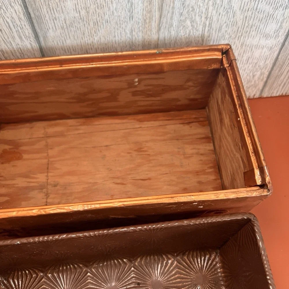 Vintage Embossed Copper Covered Wood Box Ovenex N7 pan‎ insert starburst MCM